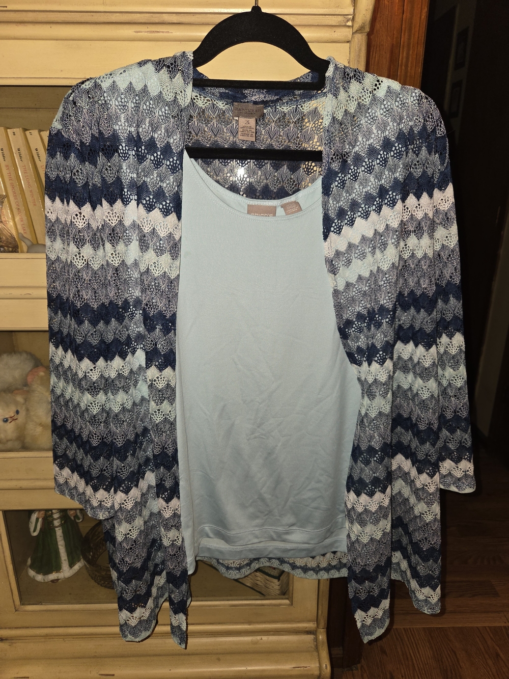 Chico's Light Blue & Navy Open-Knit Cardigan with Tank